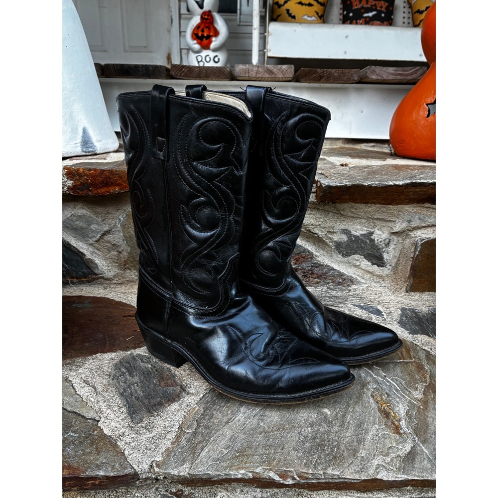 Acme Vintage Black Leather Western Cowboy Boots Made in USA 8.5 D J920 3101